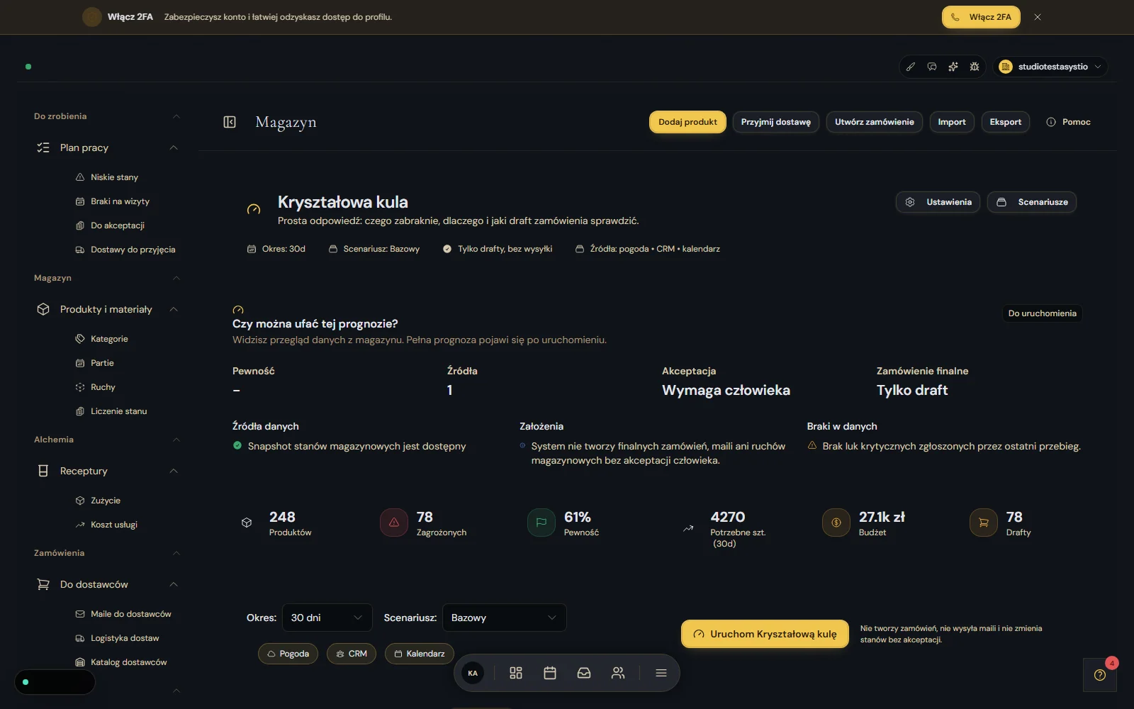 Asystio inventory risk and data-source view