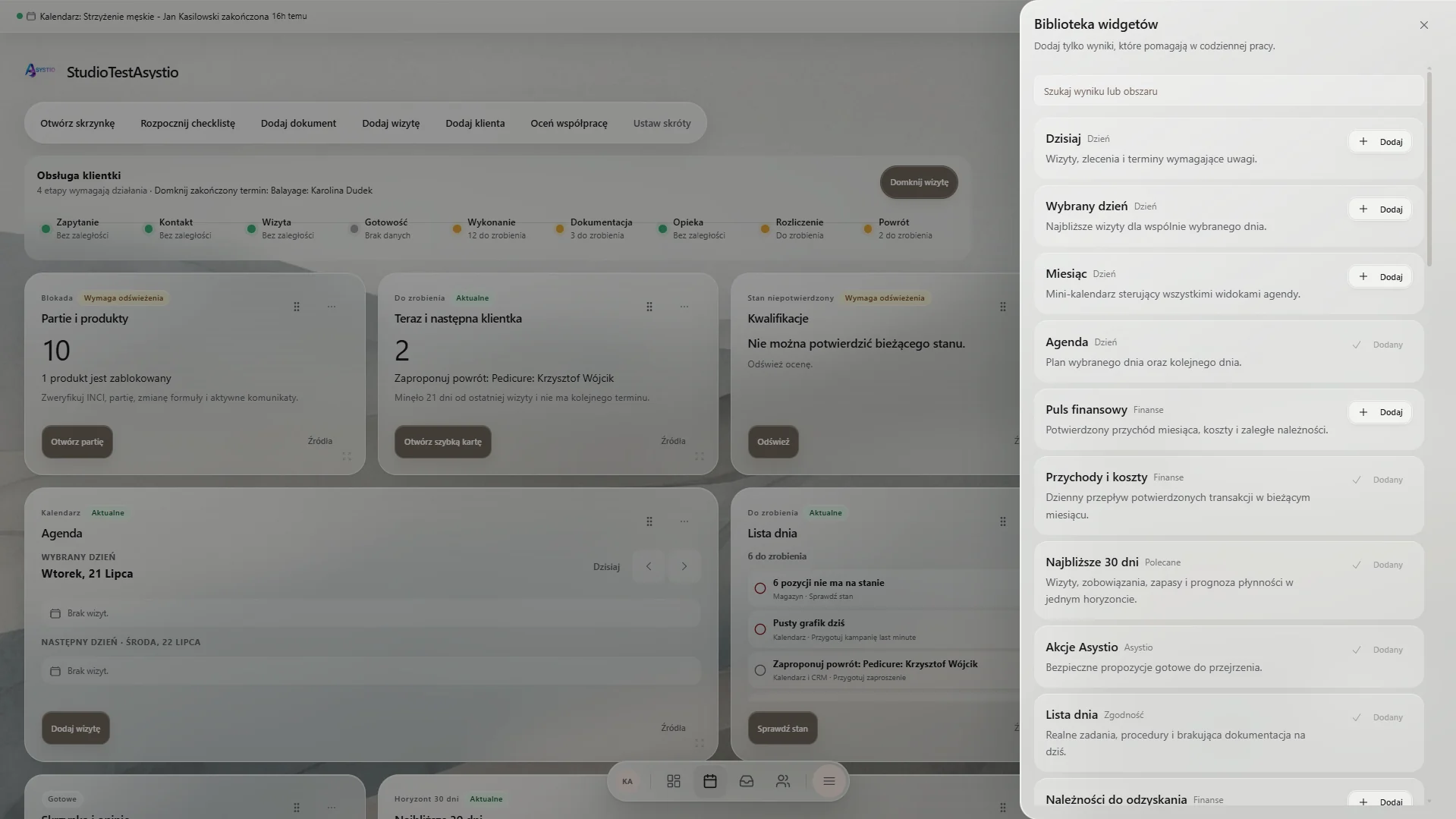 Asystio dashboard widget library with company result categories